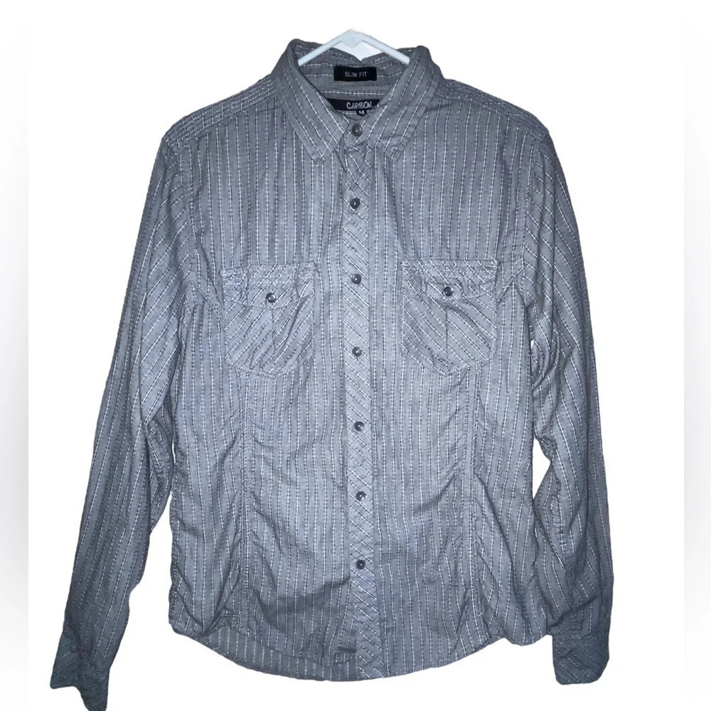 Carbon Slim Fit Long Sleeve Button Shirt Men's Size Medium Gray Front Pockets